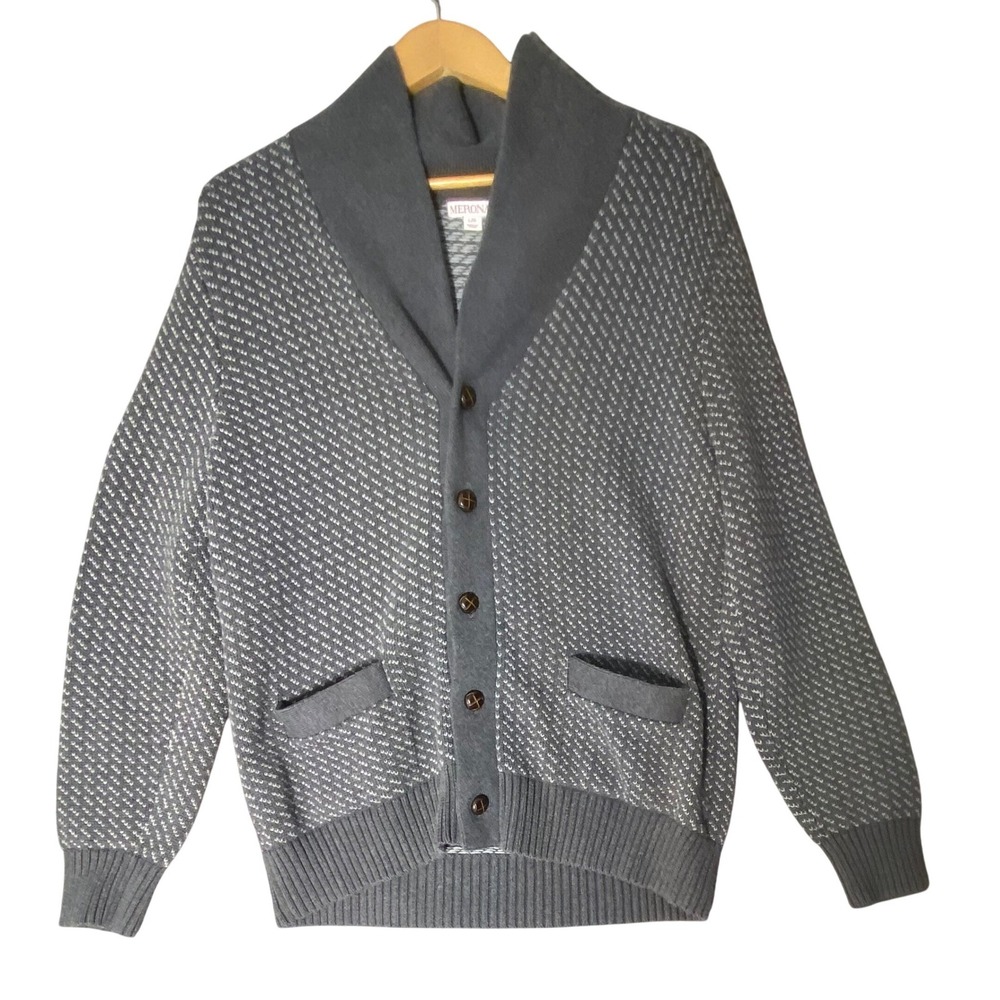 Merona Mens Shawl Collar Cardigan Sweater Textured Knit Large Preppy‎ Old Money